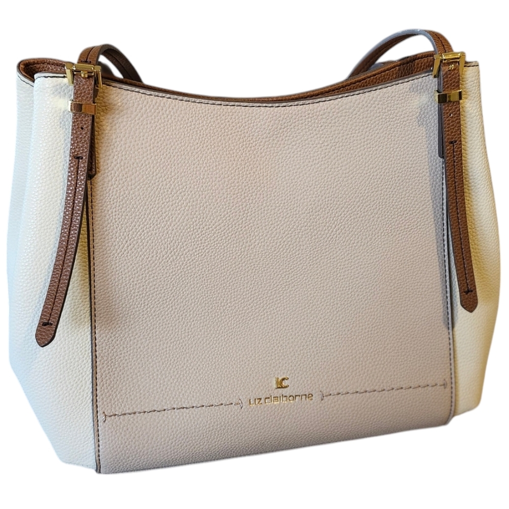EUC Liz Claiborne Tote, Tan and Cream Purse, Liz Claiborne Purse, Two Toned Bag - Picture 4 of 16